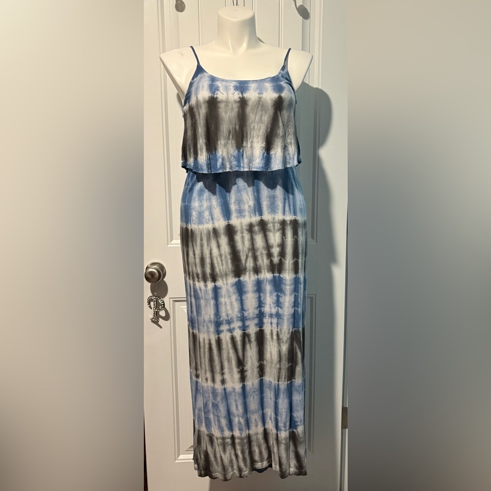 Pink Rose Gray and Blue Tie-Dye Maxi Dress